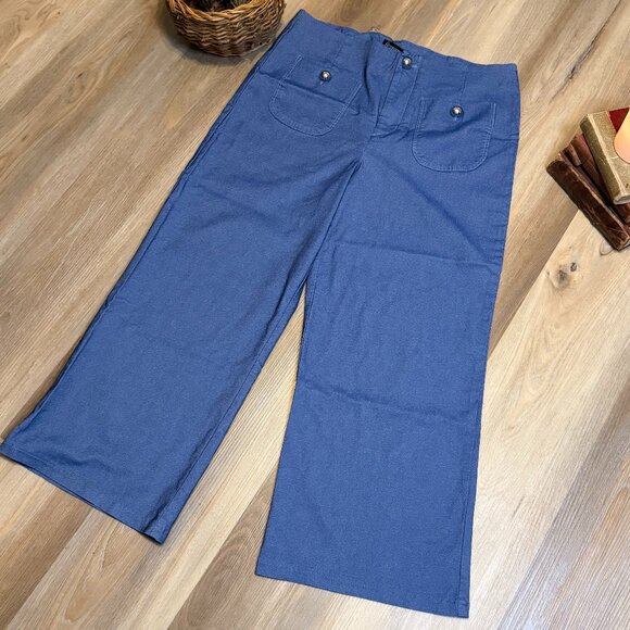Versona Modern Blue Wide Leg Pants with Patch Pockets and Silver Buttons size 14 - Picture 3 of 9